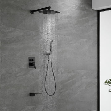 Shower System with Waterfall Tub Spout and Handheld Shower Head, 10" Rain Shower Faucet Sets